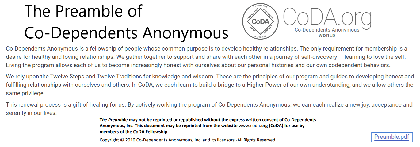 The Preamble of Co-Dependents Anonymous